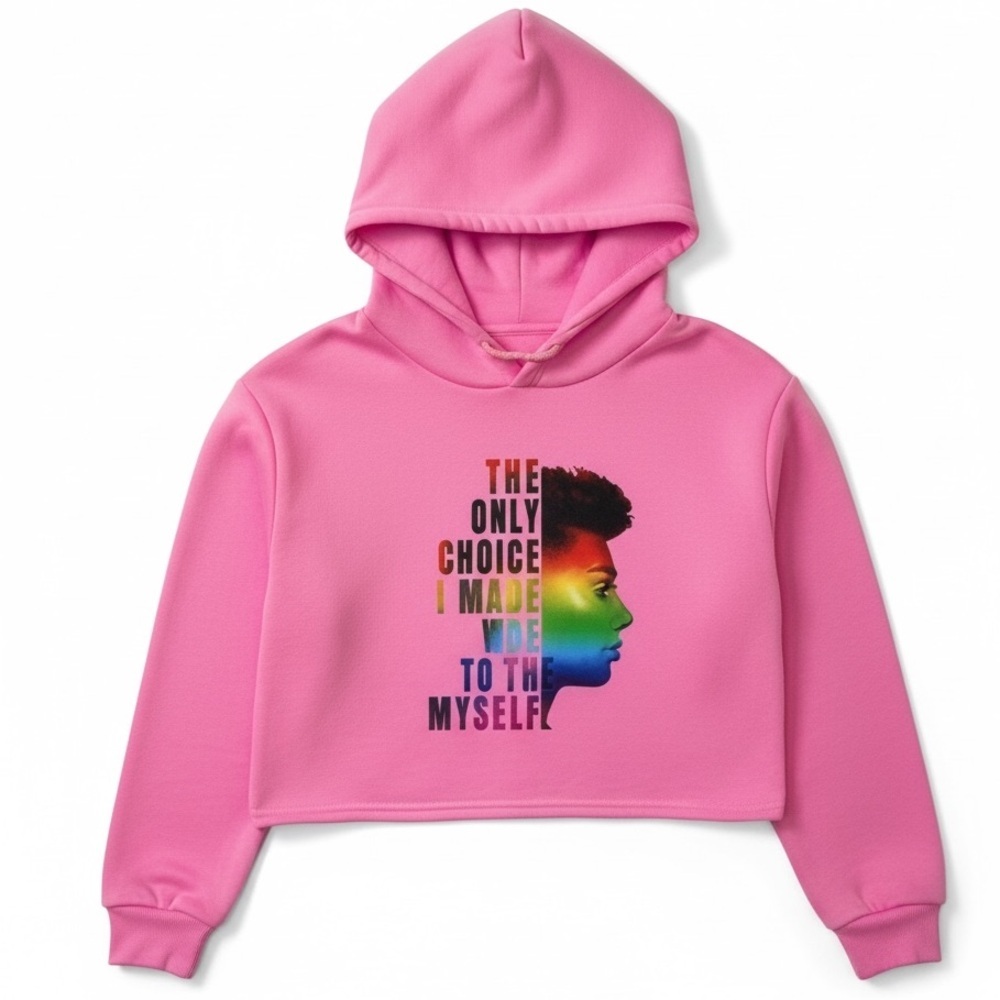 Youth (Girl) Size Medium (8) Pink Crop Top Hooded Sweatshirt with Ears